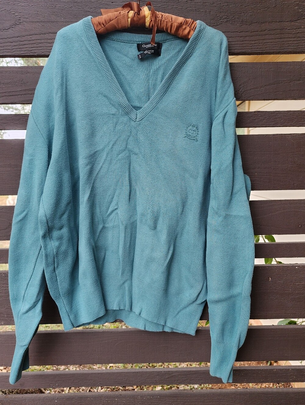 Dior Men's V-Neck Sweater in Teal Size XL